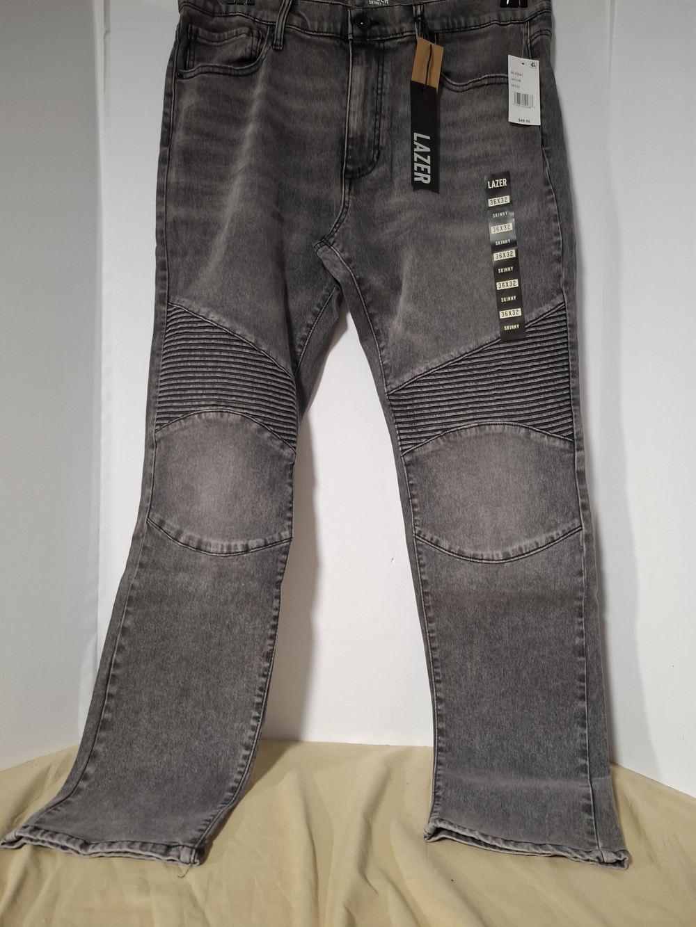 LAZER Men's Skinny Gray Moto Jeans